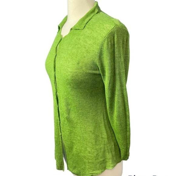 Eileen Fisher 100% Linen Semi Sheer St. Patrick's DAY Green Cardigan - Picture 3 of 10